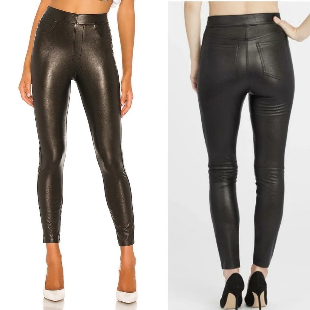 Spanx Leather like black skinny ankle pants size XL
